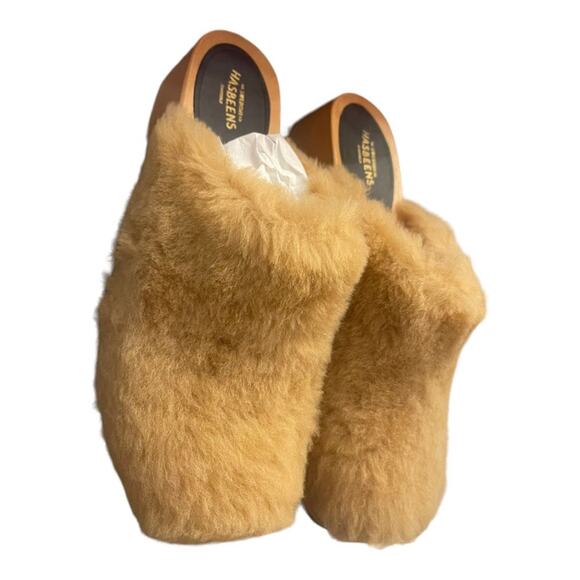 NWB Swedish Hasbeens Fluff Clog Genuine Shearling Upper Block Heel Size 40/10 - Picture 5 of 10